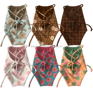 Kids Toddlers Reversible Swimwear Sleeveless Backless Bikinis Double Layers Hawaii Floral Girls Swimsuits