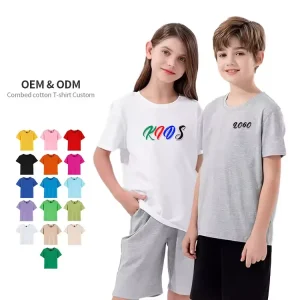 Kids Tshirt Children Short Sleeve T-Shirt Custom Logo Printing 100% Cotton Plain Blank Kids Baby Girl Boy T Shirts