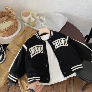 Kids Varsity Baseball Jacket Breathable Button Front Casual Outerwear for Boys Girls Spring Autumn