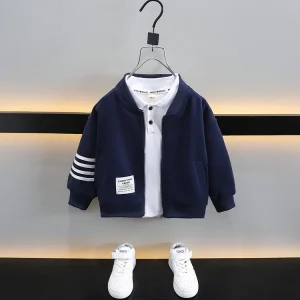 Kids Varsity Baseball Jacket Fashion Button Closure Outerwear for Boys Girls Spring Autumn
