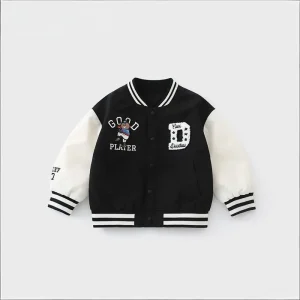 Kids Varsity Baseball Jacket Vintage Washed Breathable Outerwear for Boys and Girls Spring Autumn Fashion