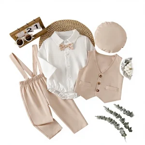Kids Wear Boys Spring Set Formal Coat Pant Suits Baby Vests Waistcoats Baby Clothes