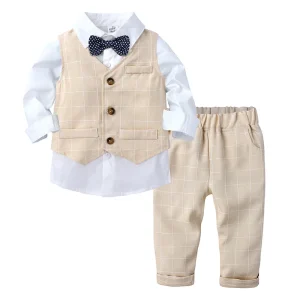 Kids Wear Boys Spring Set Formal Coat Pant Suits Baby Vests Waistcoats Baby Clothes