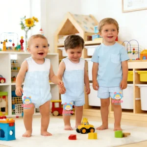 Kids Wear Matching Boys Clothing Sets Summer Gingham Jon Jons & Sunsuits Cotton Tshirt+Shorts Two Pieces Set for Toddler Boys