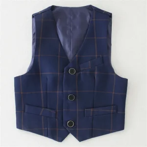 Kids Wear Plaid Vest for Boys Dark Blue Toddler Boy Formal Waistcoat for Wedding Evening Party Carnival Gentleman
