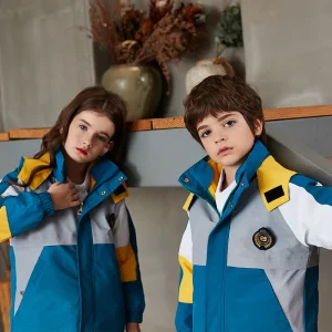 Kids’ Windproof School Uniform Jacket Set Boys Girls Waterproof Outdoor Jacket with Pants Custom Emblem Available