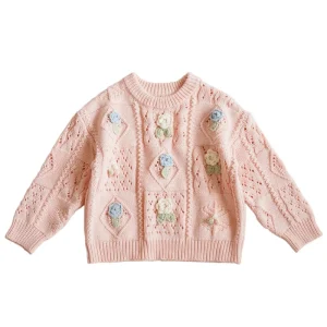 Kids Winter Clothing Sets Baby Girl Cotton Flower Cardigan Hand Knits Jumpers Sweaters Soft Quantity Custom Pullover