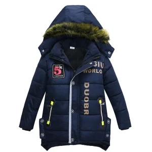Kids Winter Jacket for Boys Formal Style Thick Padded Hooded Jacket Warm Long Clothing