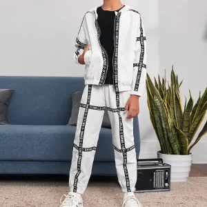 King Young Man Boys Autumn Outfit Set Raglan Long Sleeve Hooded Jacket Trackpants Full Letter Print Tape Perfect Dad Son