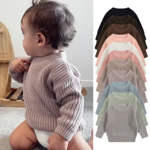 Knit Baby Boys Girls Sweater Multi Solid Color Cotton Soft Long Sleeve Knitting Pullover Sweater