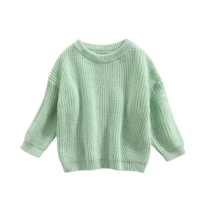 Knit Sweater for Baby Girls Boys Long Sleeve Blouse Pullover Oversized Warm Knit Sweatshirt for Kids Tops for Autumn