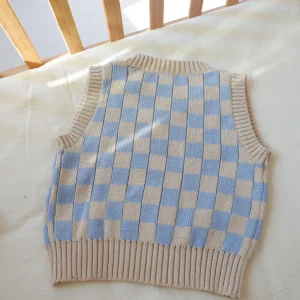 Knitted Checkered Baby Singlet Girls Knit Vest Kids Knitwear