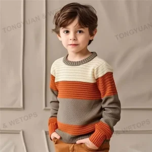 Knitted Cotton Long Sleeve Stripes Kids Sweater Spring Pullover Sweater for Boy