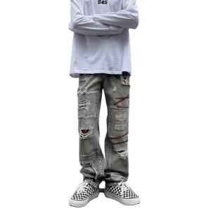 Korean Casual Summer Long New Style Washed Plain Jeans Denim Pants for Boys