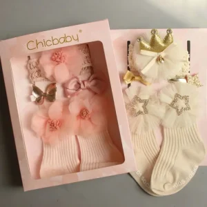 Korean Children’s Hair Accessories Gift Set Cotton Bow Headband and Hairpin Socks