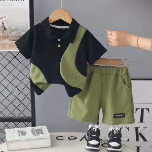Korean Fashion Children’s Set Summer Boys Polo Short Sleeve+Shorts Boys’ Set Children’s Set
