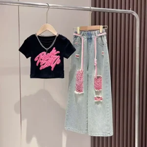Korean Style Baby 2pcs Set Summer Sweet Kids Teenagers Girls Clothes Suits