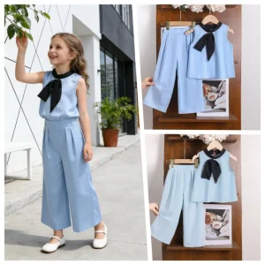Korean Style Casual Children’s Suit 6Y Round Neck Vest Top+loose Pants Girl Suits Summer Kid Clothes for Sets