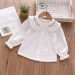Korean Style Casual Tops for Baby Girls Printed Plaid Puff Sleeve Blouses Loose Fit Polyester Cotton Cute Toddler Shirts