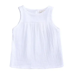 Korean Style Girls Sleeveless Top Summer Thin Cotton Gauze Waistcoat on Pure Color Kids’ Vest