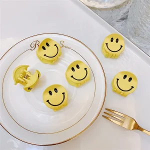 Korean Style Lovely Small Hair Clips for Girls Hair Fashion Yellow Mini Smile Hair Claws for Kids