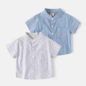 Korean Stylish Summer Children Outwear Top Short Sleeve Striped Pattern Casual Baby Boy Shirt