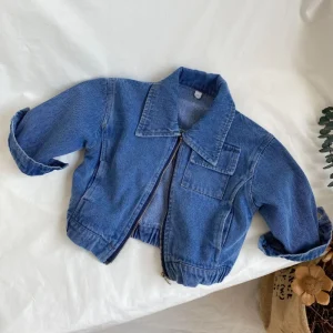 Korean Version Autumn Children’s Heavy Industry Soft Cowboy Zipper Jacket for Boys and Girls Fashion Jacket