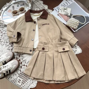 Korean style Girls Set Spring Autumn Children Clothing Fashionable Casual Collegiate Style Jacket and Skirt