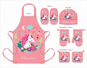 LOGO Kids Apron and Chef Hat Set Custom Printed Cotton Washable Reusable Eco Friendly Kitchen Cooking Apron