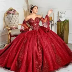 LY QD0043 Quinceanera Ball Gowns for Girls Prom Dresses 15 Years Top Corset Rhinestones Off Shoulder Lace Sparkly Princess Skirt