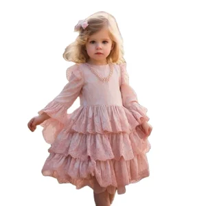 Lace Baby Spanish Dresses Party Pink Girls Dress Ruffles Kids Clothing Children’s Clothes 2 to 6 Years