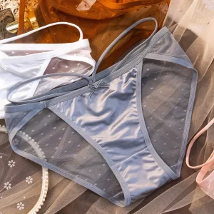 Lace Ice Silk Underwear Women Breathable Low Waist Fashion Girls Briefs Mesh