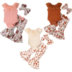 Lace Neckline Baby Sleeveless Jumpsuit Set for Girls Newborn Baby Clothing Baby Pajamas Sets