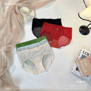 Lace Sexy Underwear Mid waist Soft and Comfortable Breathable Mesh Girl’s Large Size Briefs for Women