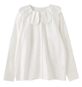 Ladies Brief White Ruffles Blouse Girls’ Jk Shirts Korean Casual Female Blusas Preppy Style Tops Lapel Solid Blouse Lady Spring