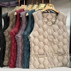 Ladies’ Cotton Vest Women’s Plus Size Winter Warm with Velvet Thickening Vest Short Waistcoat Jacket Back Elastic Waist