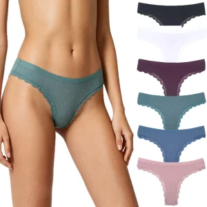 Lady Underwear Soft Cotton Panties Sexy Lace Trims Daily Girls Thongs
