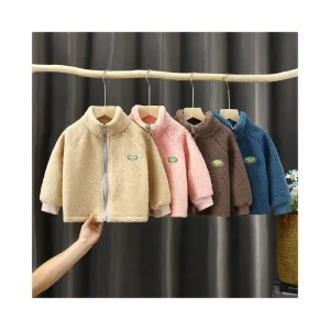 Lamb Plush Kids Jacket Boy Winter Fleece Round Collar Double Zipper Coat