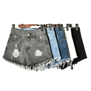 Large Size Women’s Stretch Ripped Denim Jeans Shorts Breathable Vintage Style Hot Pattern for Summer Plus Girls Ladies