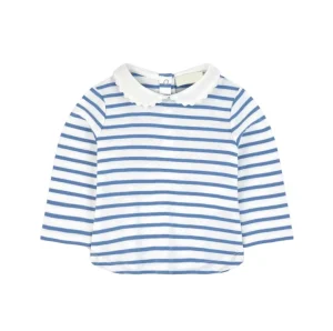 Latest Design Children Uniform Polo Shirt Girls Cotton Blue and White Stripe Shirts for Girl