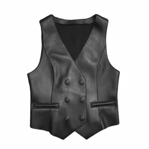 Latest Design Waistcoat Fashion Western Style Solid Genuine Leather Vest Women