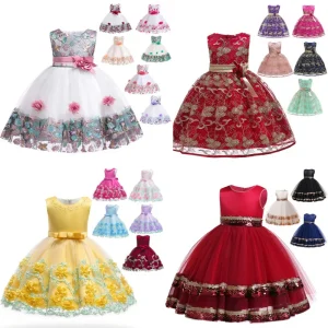 Latest Designs Lace Birthday Flower Party Children Clothes Wedding Princess Little Kids Clothing Girls Dress