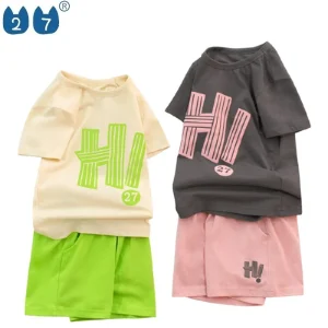 Latest Fashion Summer Kids Two Pieces Casual Clothing Suit T-Shirt Shorts Girl Short Clothes Set