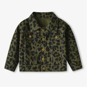 Leopard Print High Waist Loose Fit Long Sleeve Autumn Winter Jacket and Jeans Coats for Boys for Children’s Wear
