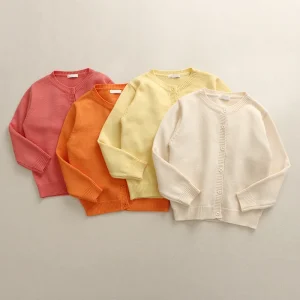 Light Yellow Long Sleeves Colorful 100% Cotton Kids Clothing Baby Girls Sweater