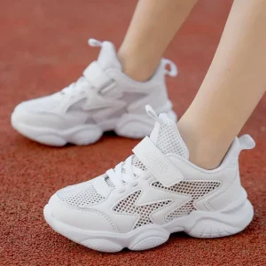 Lightweight White Mesh Kids Sneakers Quick Drying Platform Sports Shoes for Boys and Girls for Spring and Summer School