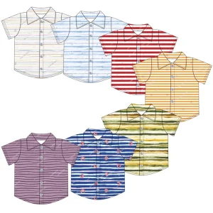 Little Boys Soft Short Sleeve Striped Button Front Shirt Toddler Breathable Casual Lightweight Tops for Daily Wear