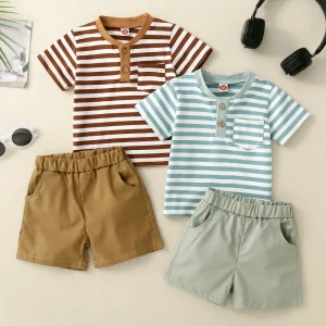 Little Boys Summer Clothing Sets Boys’ Outfit Set Striped Short Sleeve Clothing Set