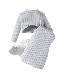Little Girl 2 Pieces Sweater Dress Sleeveless Dress Sweater Children’s Girls Clothing Sets