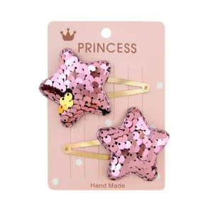 Little Girl Gold Colorful Star Heart 2Pcs Set Snap Clip for Girls Sequin Kids Girls Hair Clips
